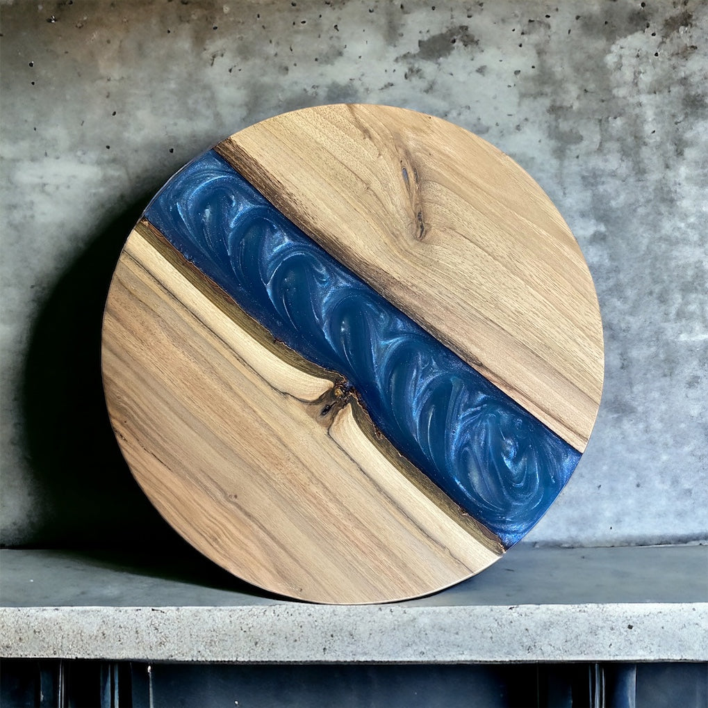 Walnut & Epoxy Resin End Table - Golden Blue