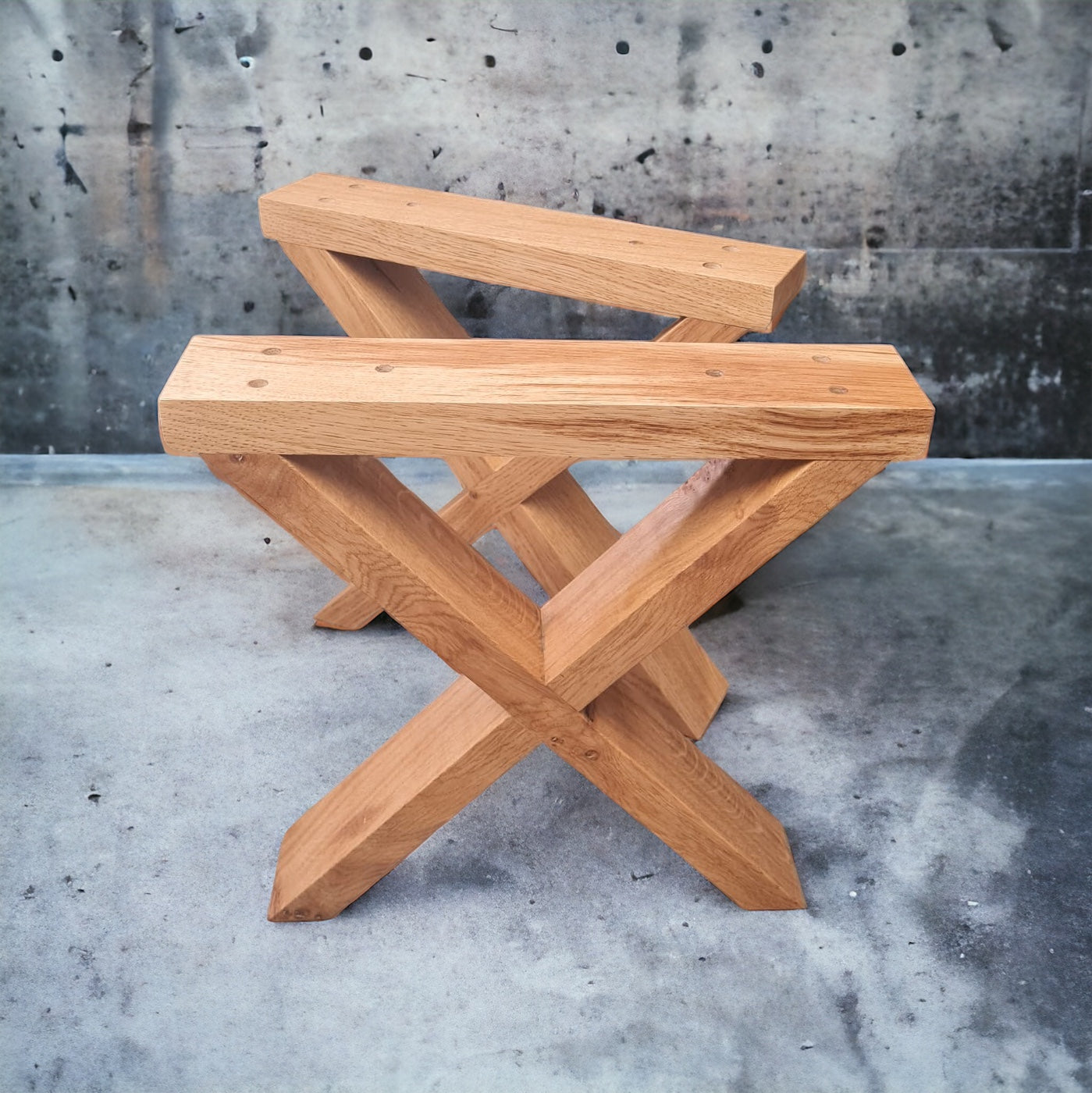 A pair of Solid oak X frame coffee table legs. Handmade and finished with Osmo PolyX hard wax oil.
