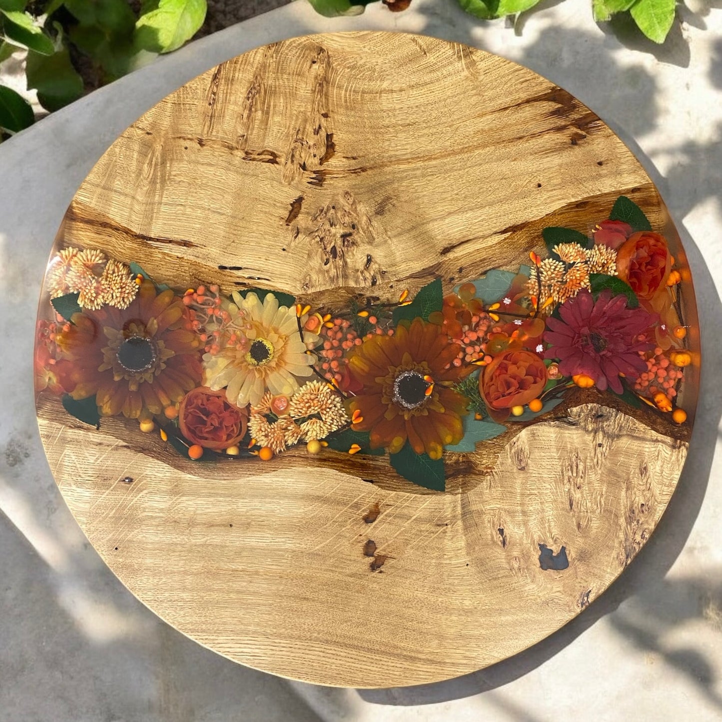 Made To Order Live Edge Oak & Epoxy Resin Wedding Bouquet Table