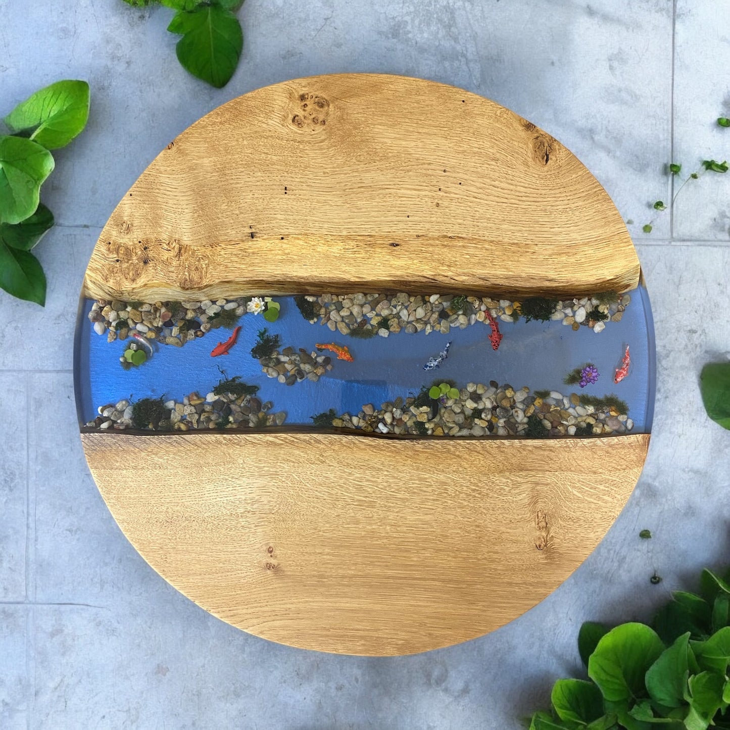 Oak & Epoxy Resin Koi River Coffee Table