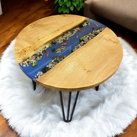 Oak & Epoxy Resin Koi River Coffee Table