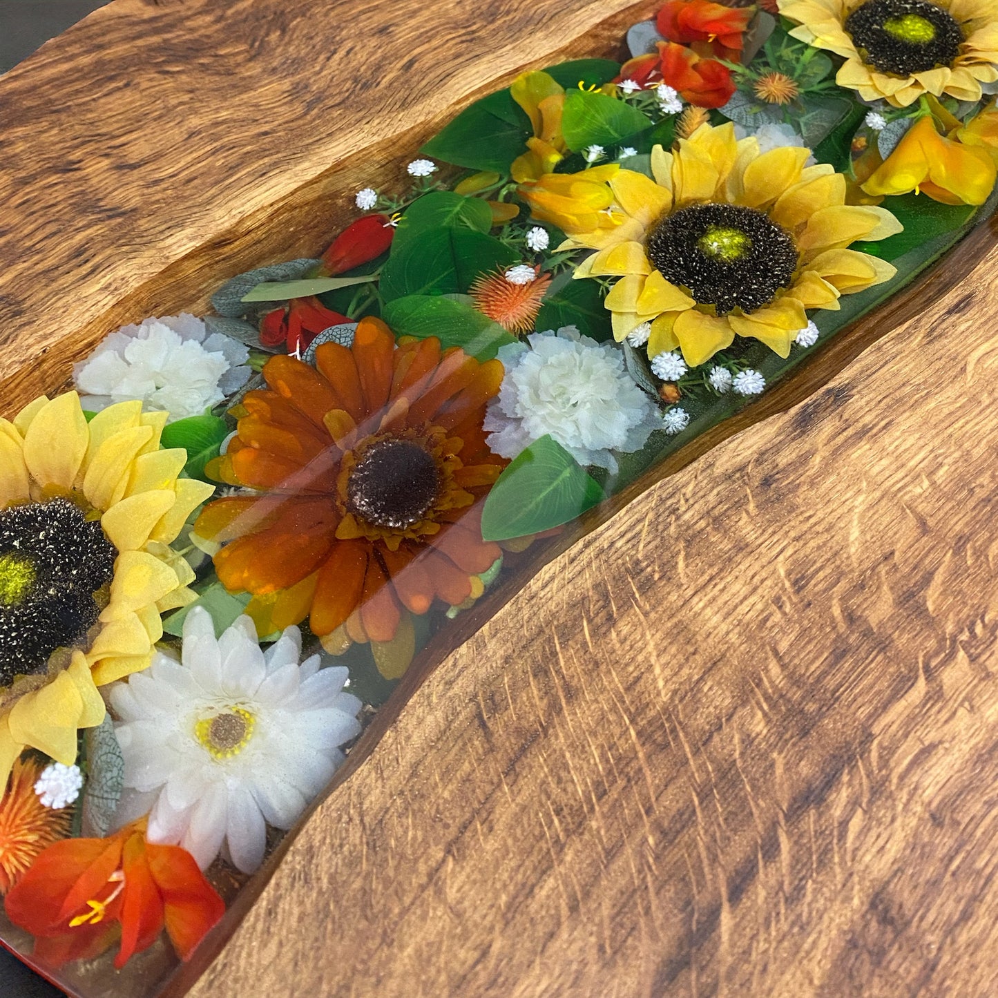 Oak & Epoxy Resin Coffee Table - Sunflowers