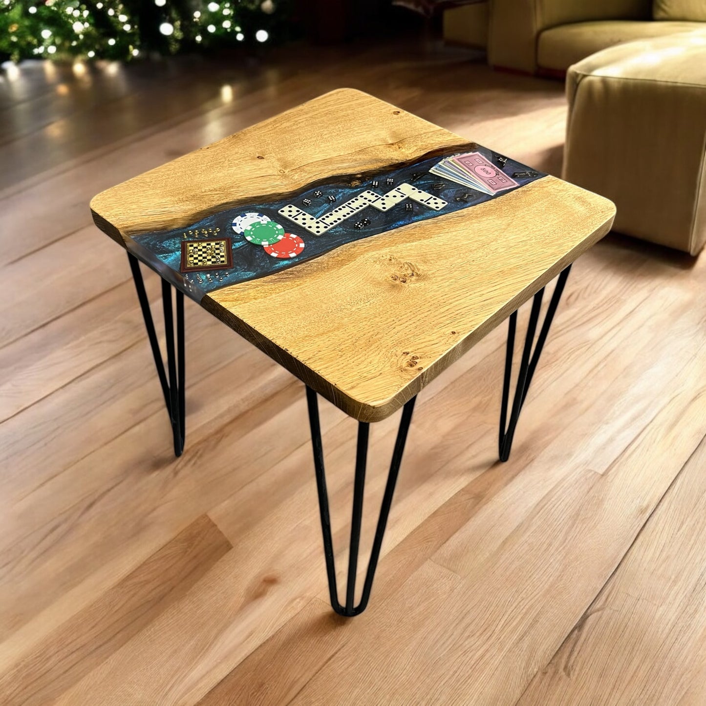 Oak & Epoxy Resin Coffee Table - Traditional Game Theme