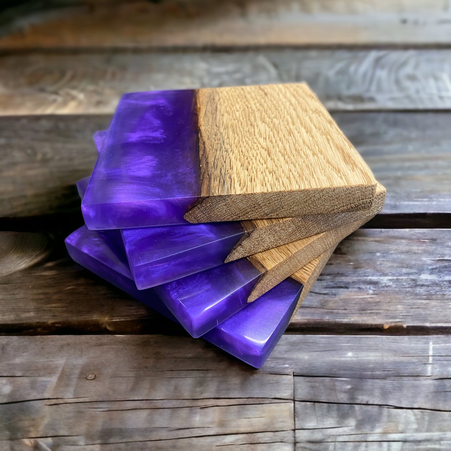 Set of Epoxy Resin & Oak Coasters - Various Colours
