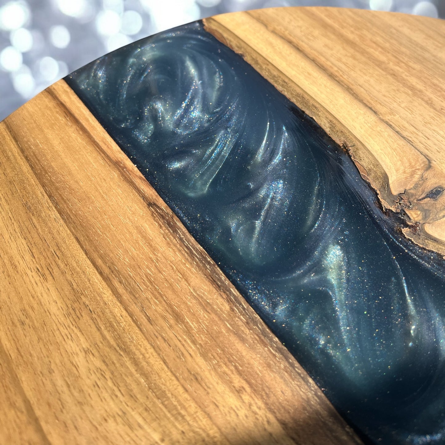 Walnut & Epoxy Resin End Table - Golden Blue