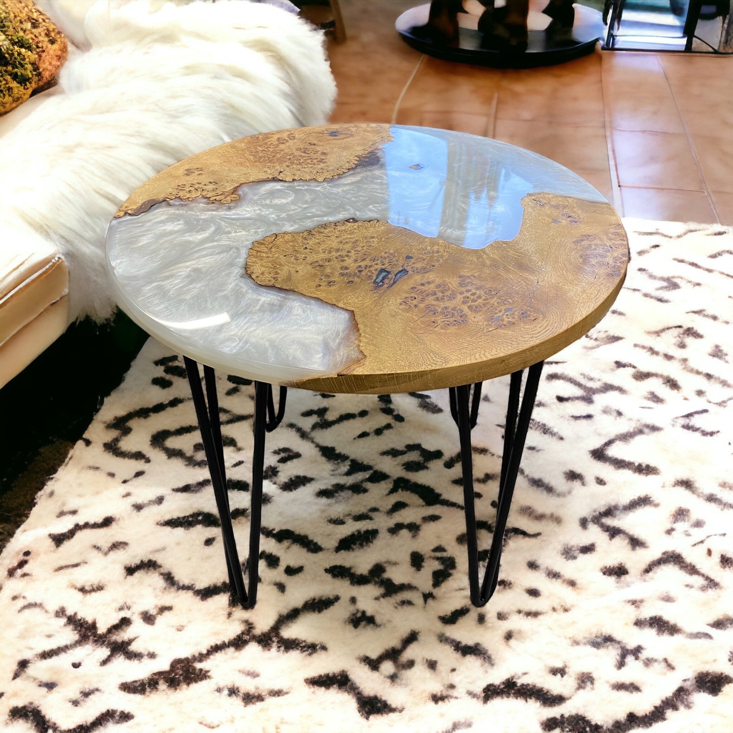 Oak & Epoxy Resin River Coffee Table - Natural White