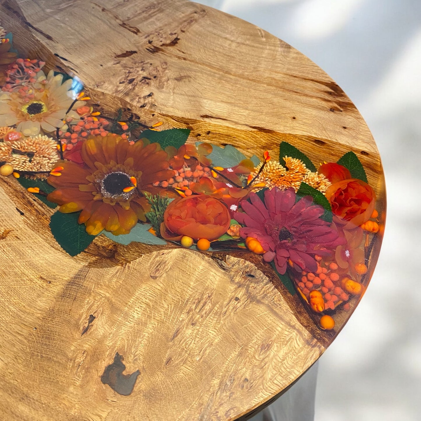 Oak & Epoxy Resin Coffee Table - Flowers