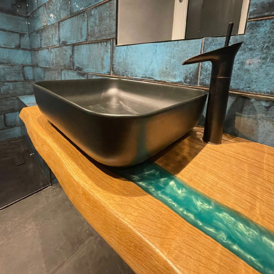 Floating Sink Shelf - Prime Oak & Palawan Teal Resin