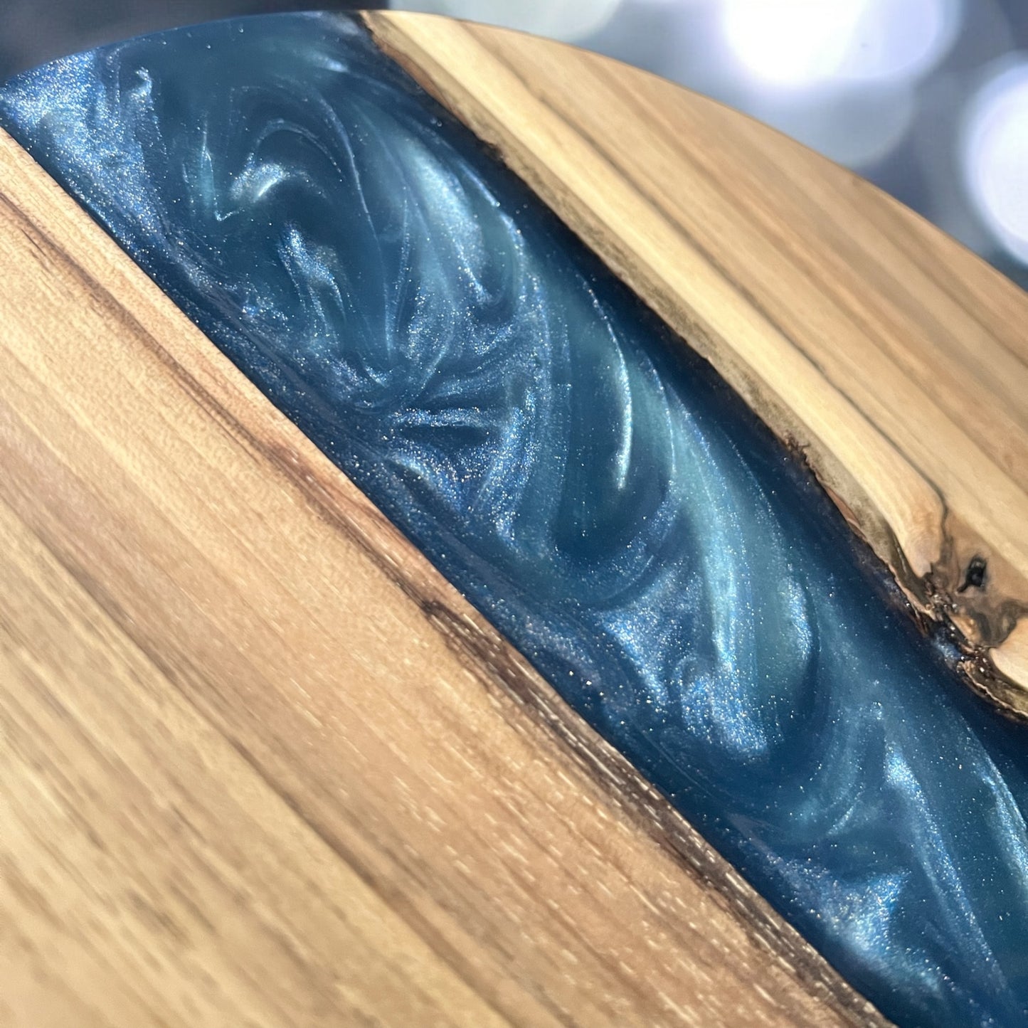 Walnut & Epoxy Resin End Table - Golden Blue