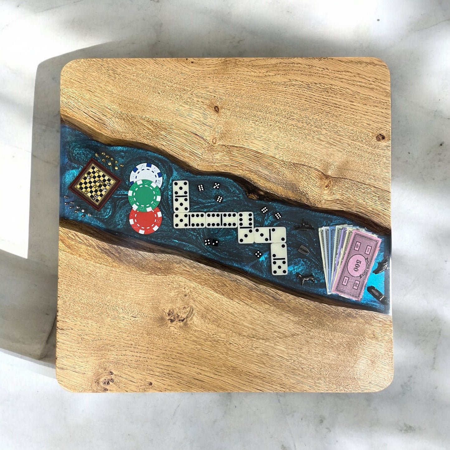 Oak & Epoxy Resin Coffee Table - Traditional Game Theme