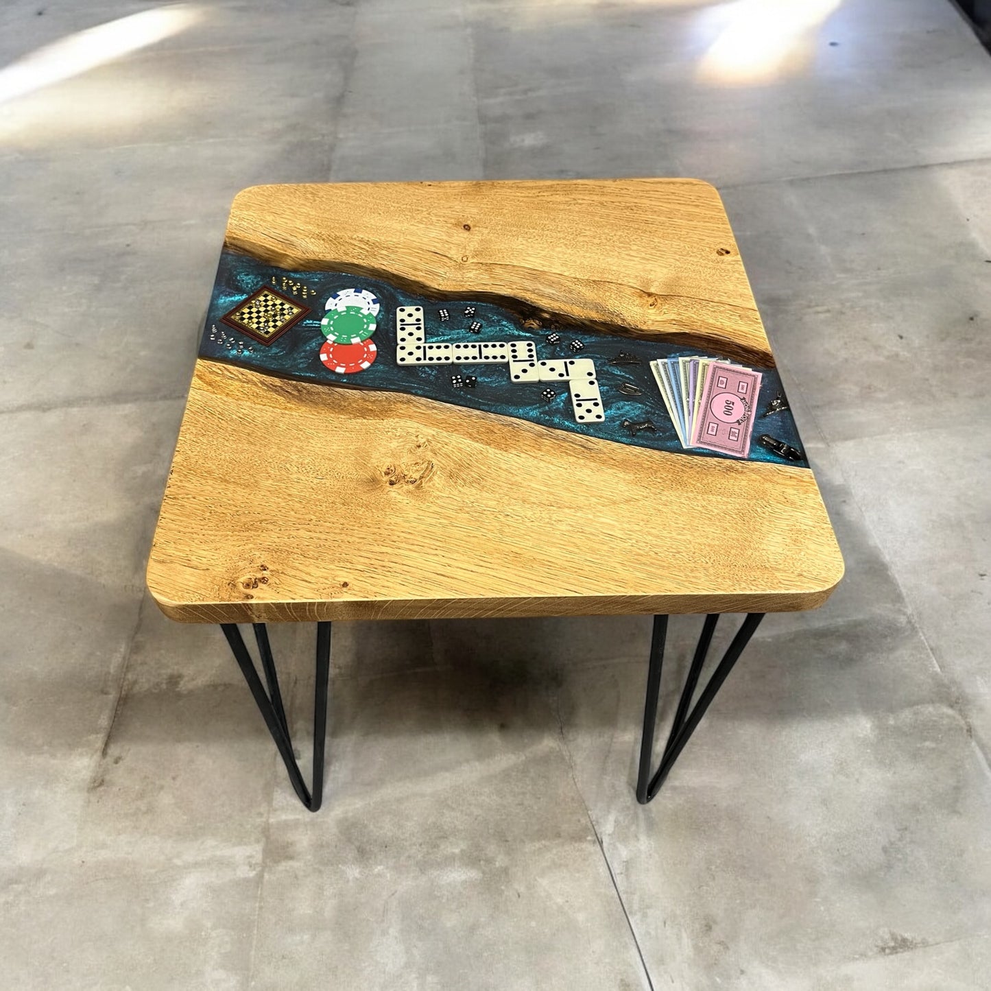 Oak & Epoxy Resin Coffee Table - Traditional Game Theme