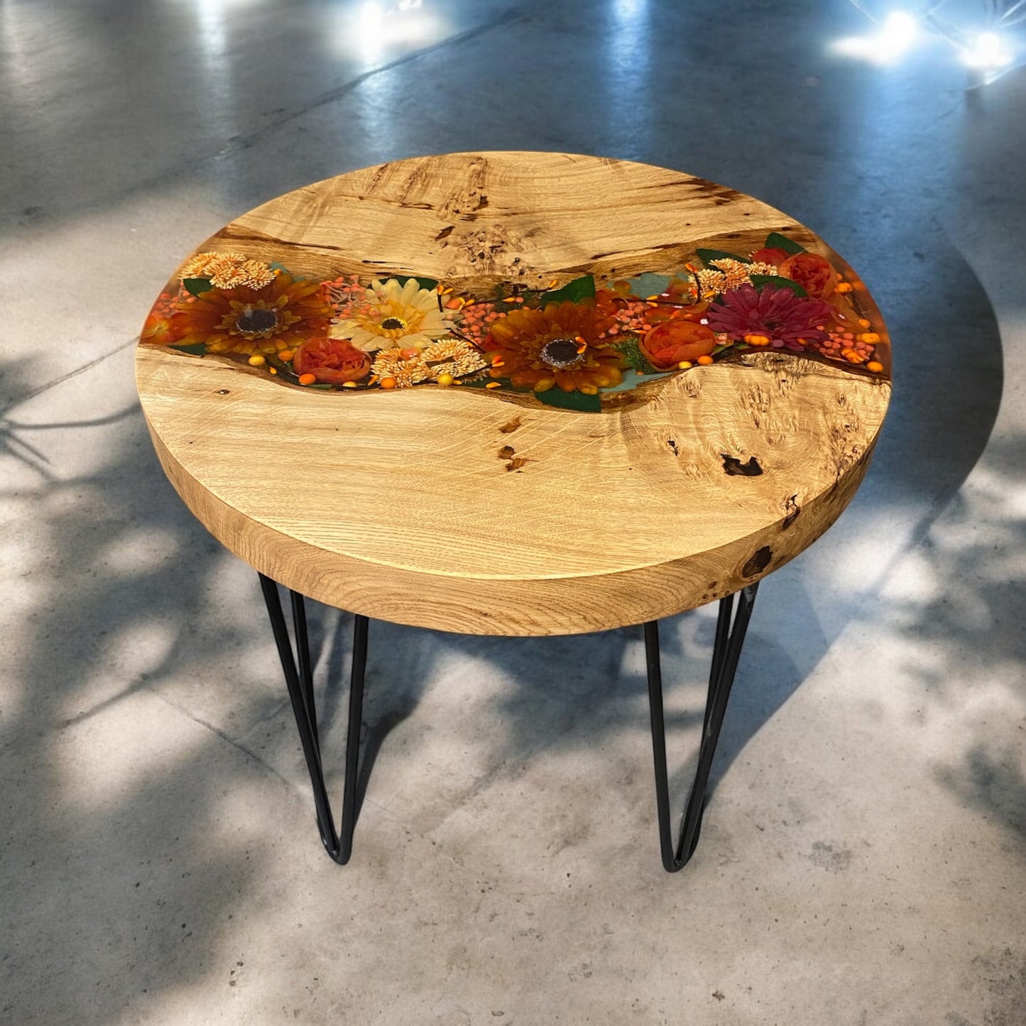 Oak & Epoxy Resin Coffee Table - Flowers