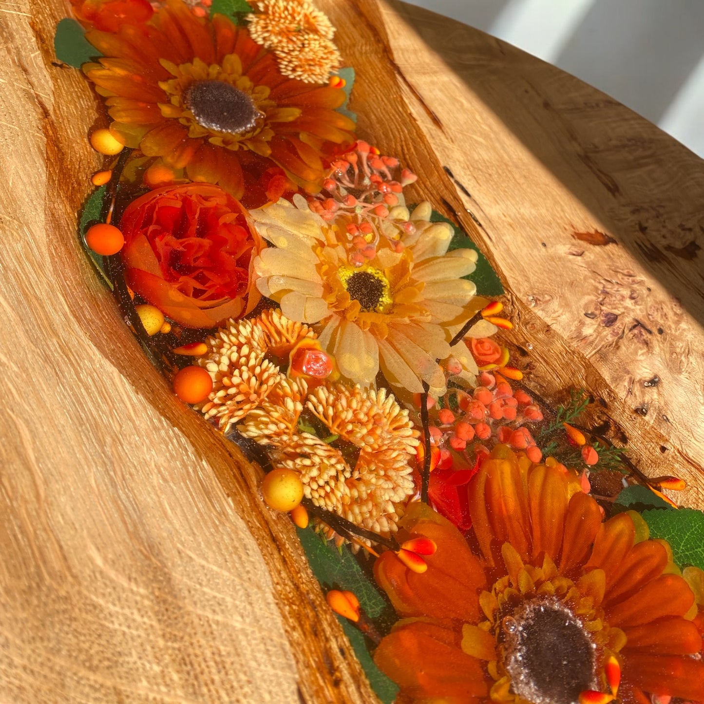 Oak & Epoxy Resin Coffee Table - Flowers
