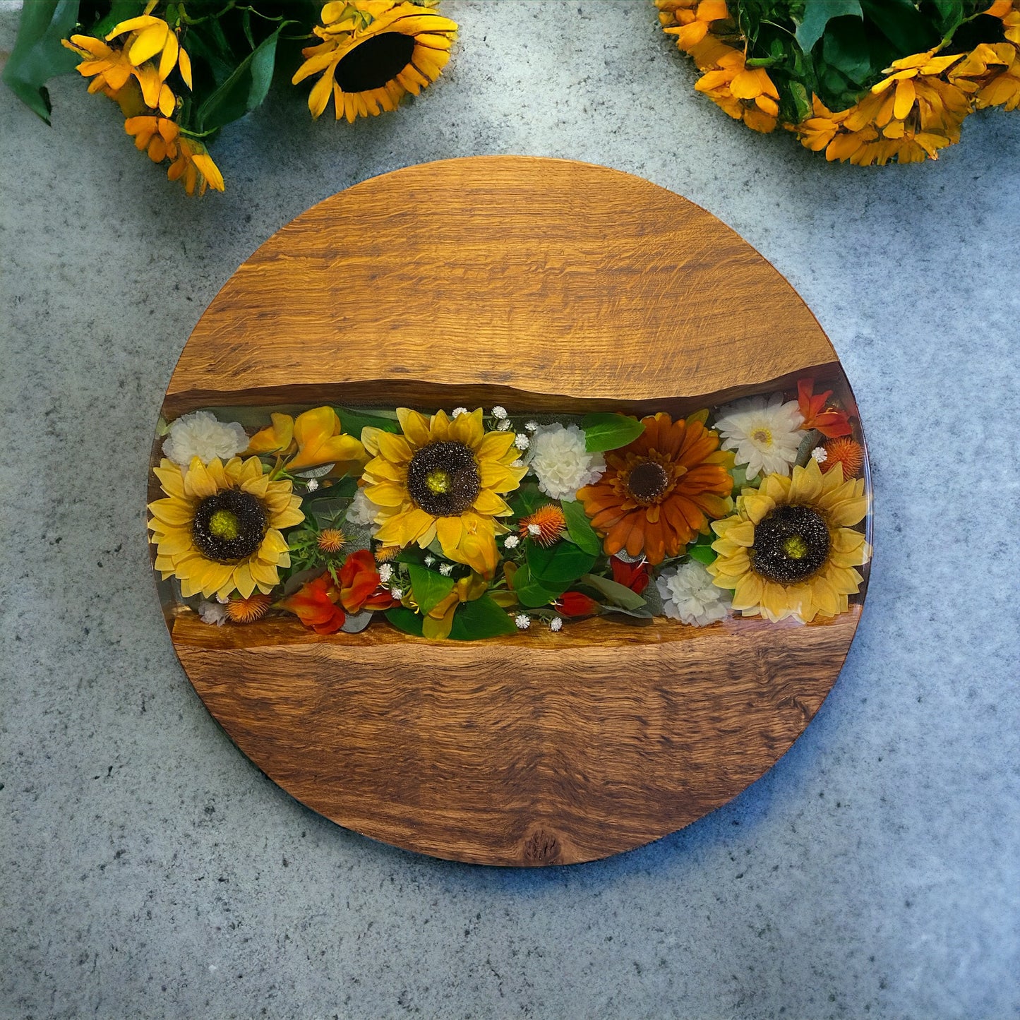 Oak & Epoxy Resin Coffee Table - Sunflowers