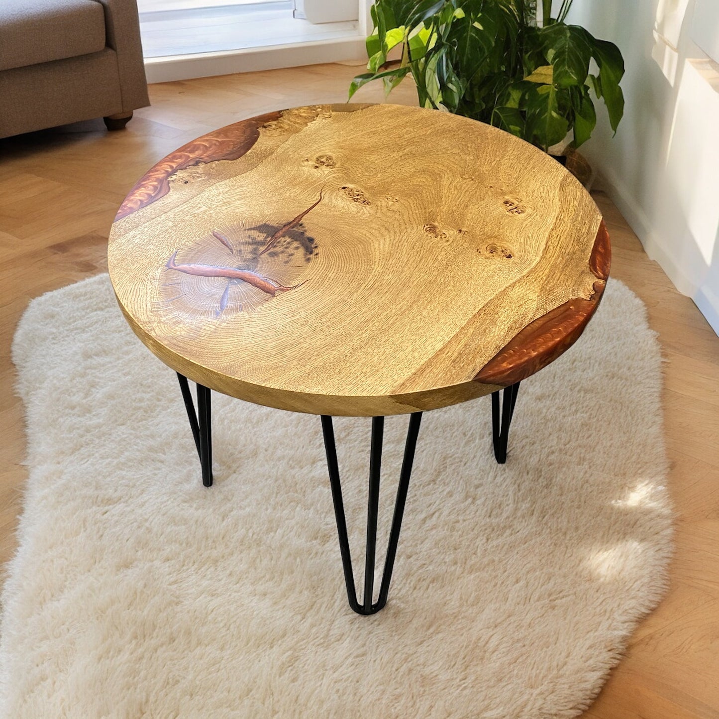 Oak & Epoxy Resin Coffee Table - Copper