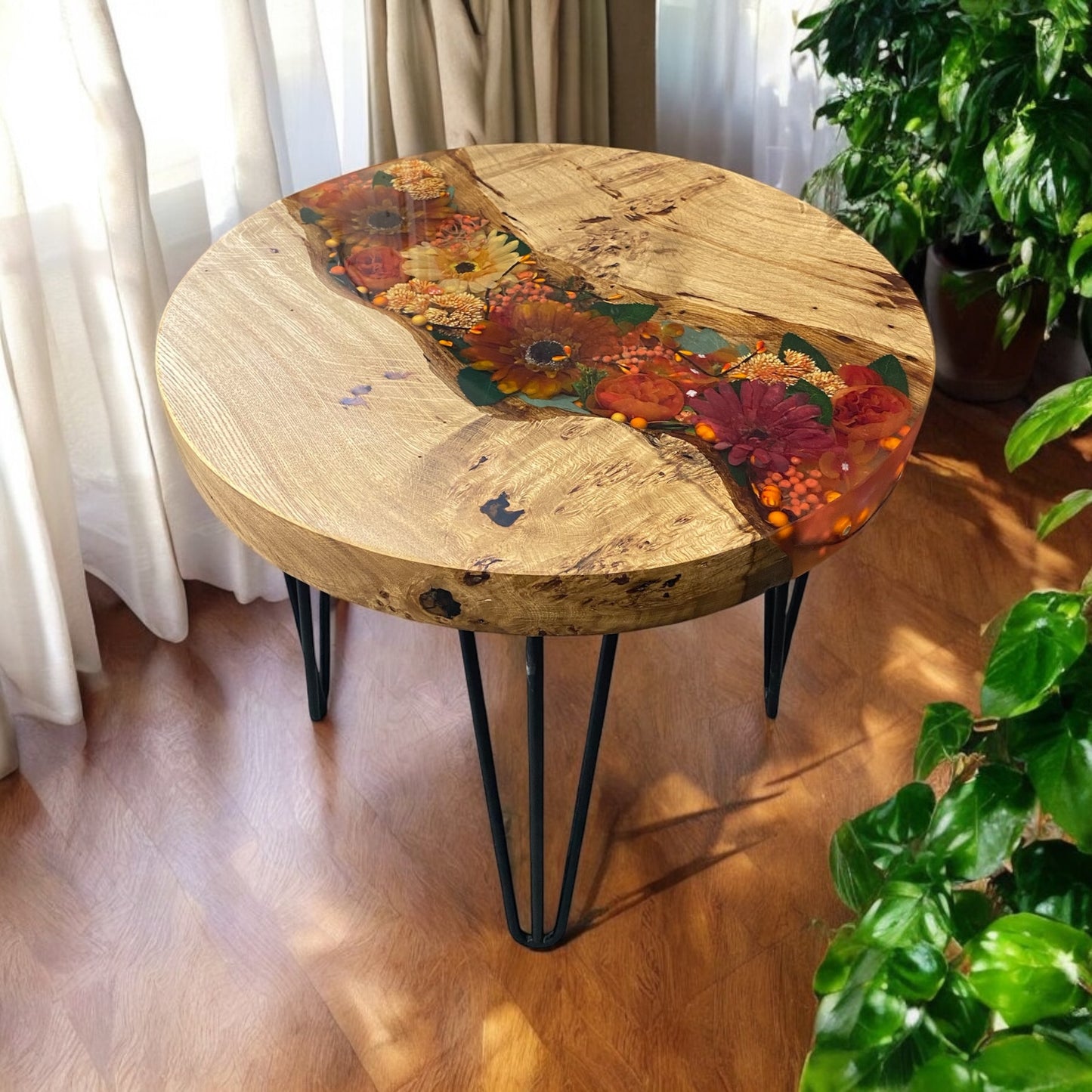 Made To Order Live Edge Oak & Epoxy Resin Wedding Bouquet Table