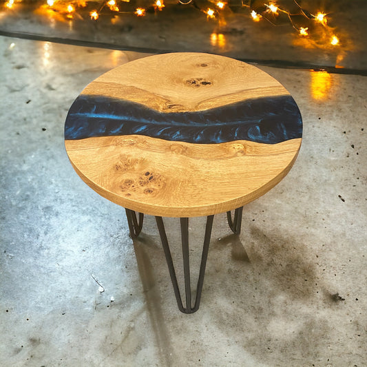 Oak & Epoxy Resin End Table - Astral Blue