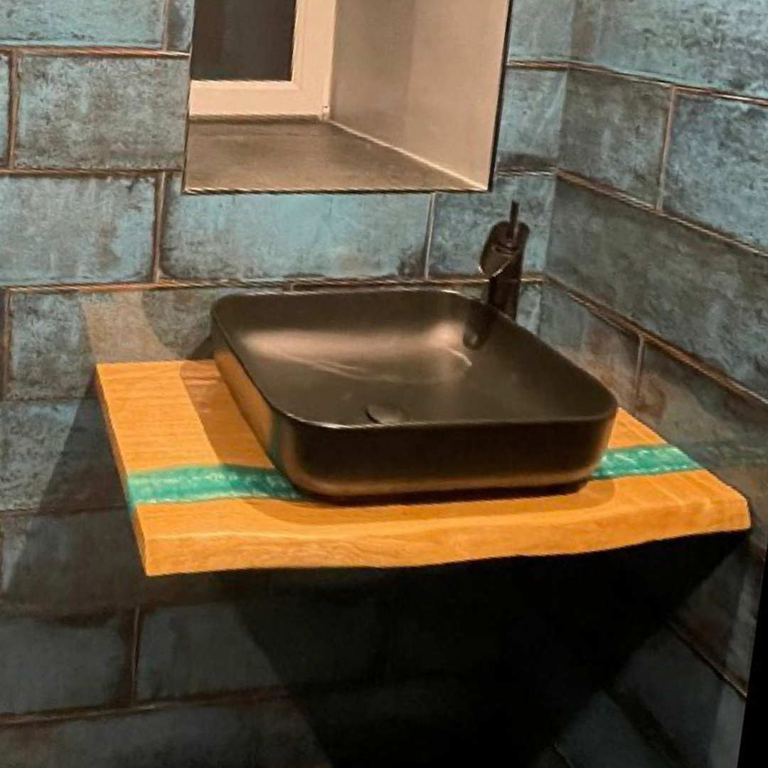 Floating Sink Shelf - Prime Oak & Palawan Teal Resin