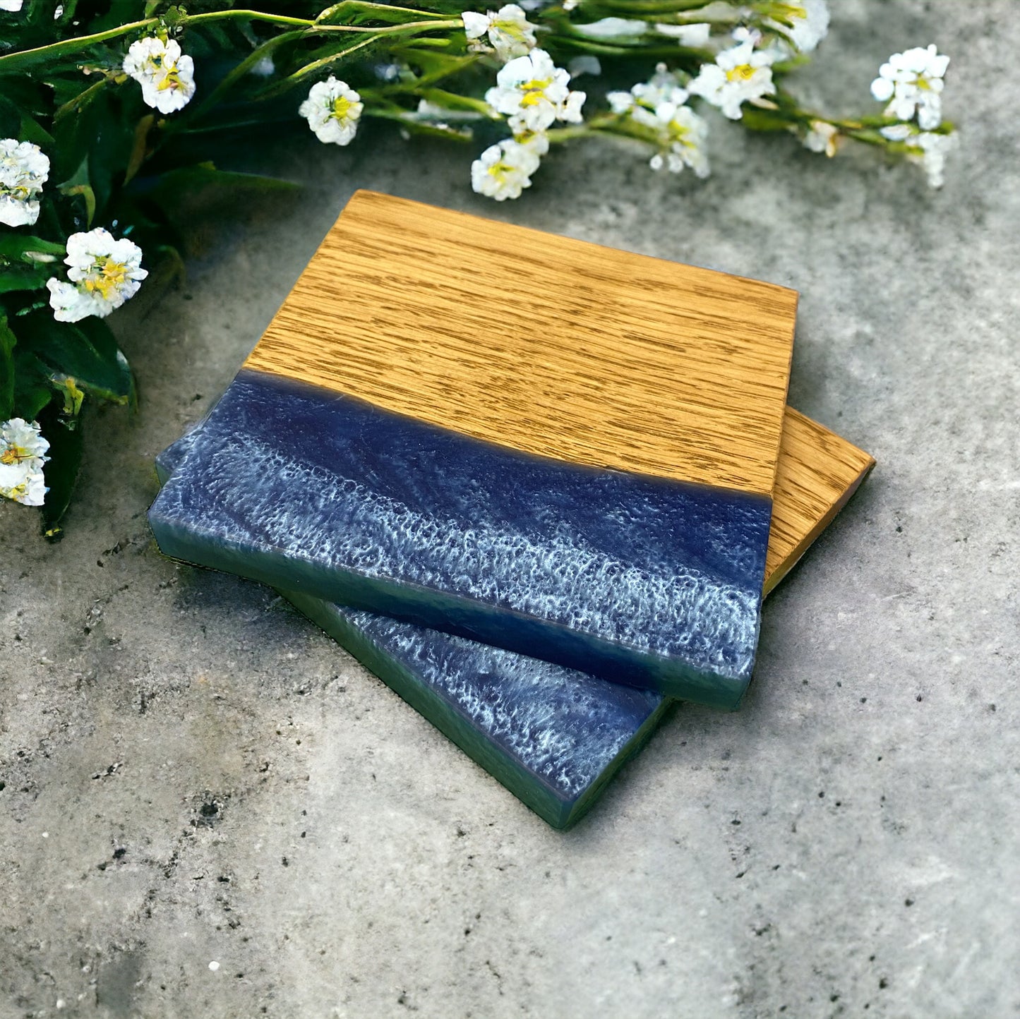 Set of Epoxy Resin & Oak Coasters - Various Colours