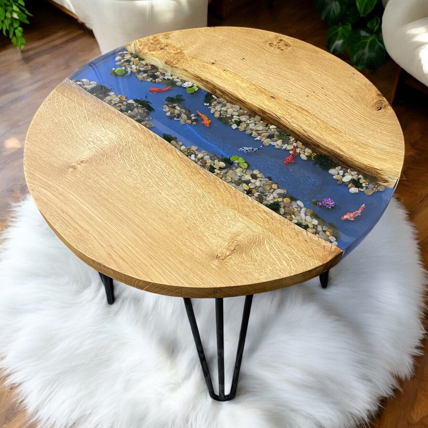Oak & Epoxy Resin Koi River Coffee Table