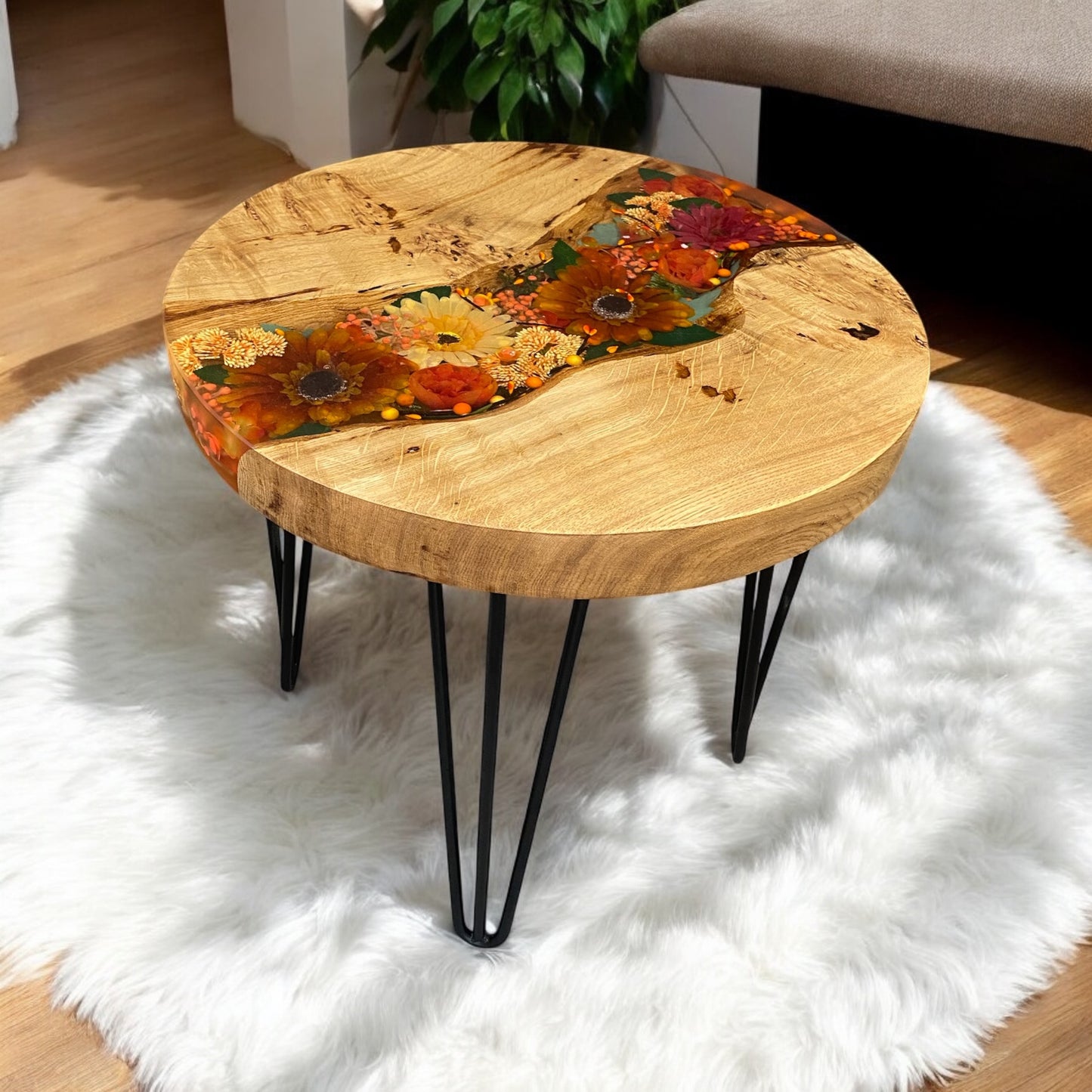 Made To Order Live Edge Oak & Epoxy Resin Wedding Bouquet Table