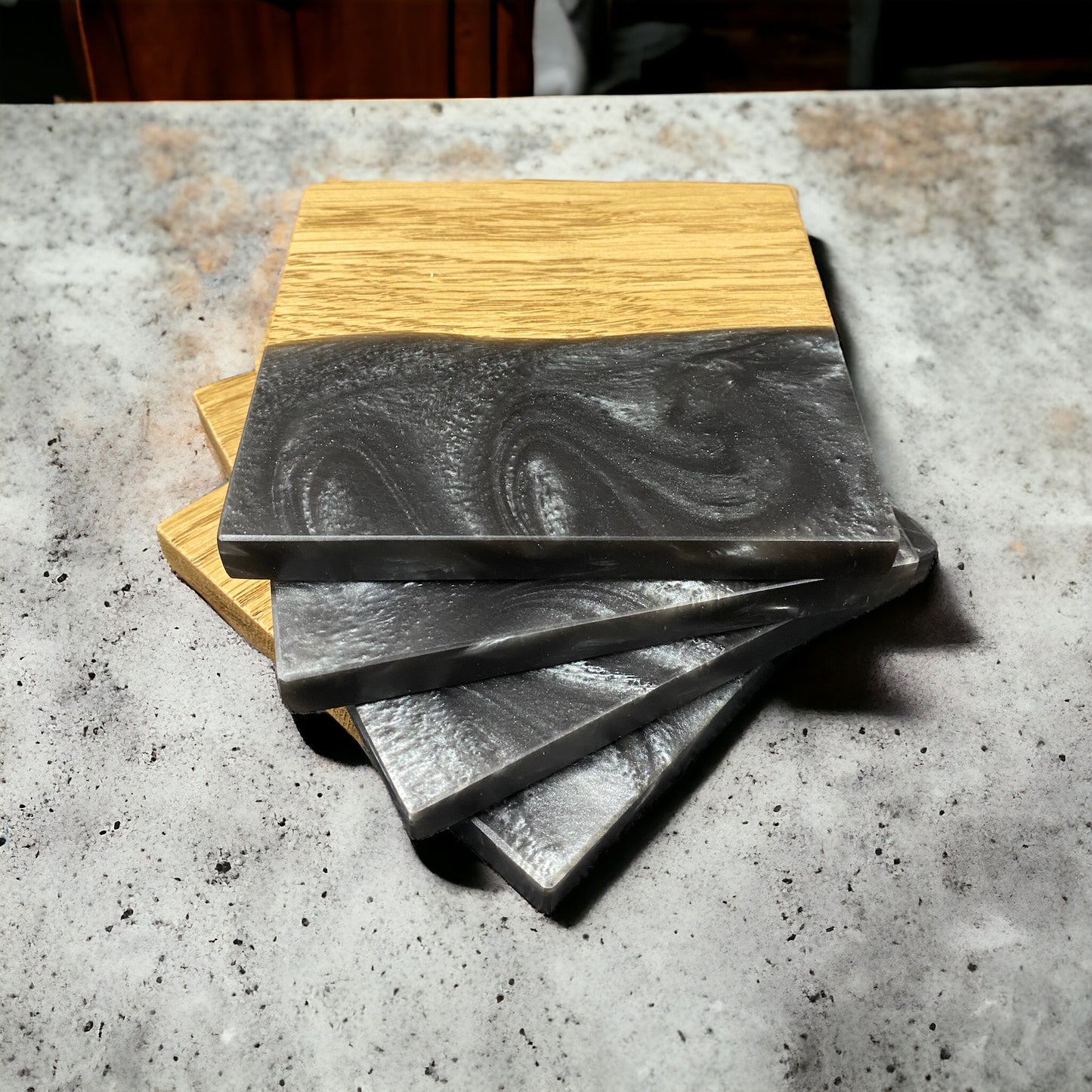 Set of Epoxy Resin & Oak Coasters - Various Colours
