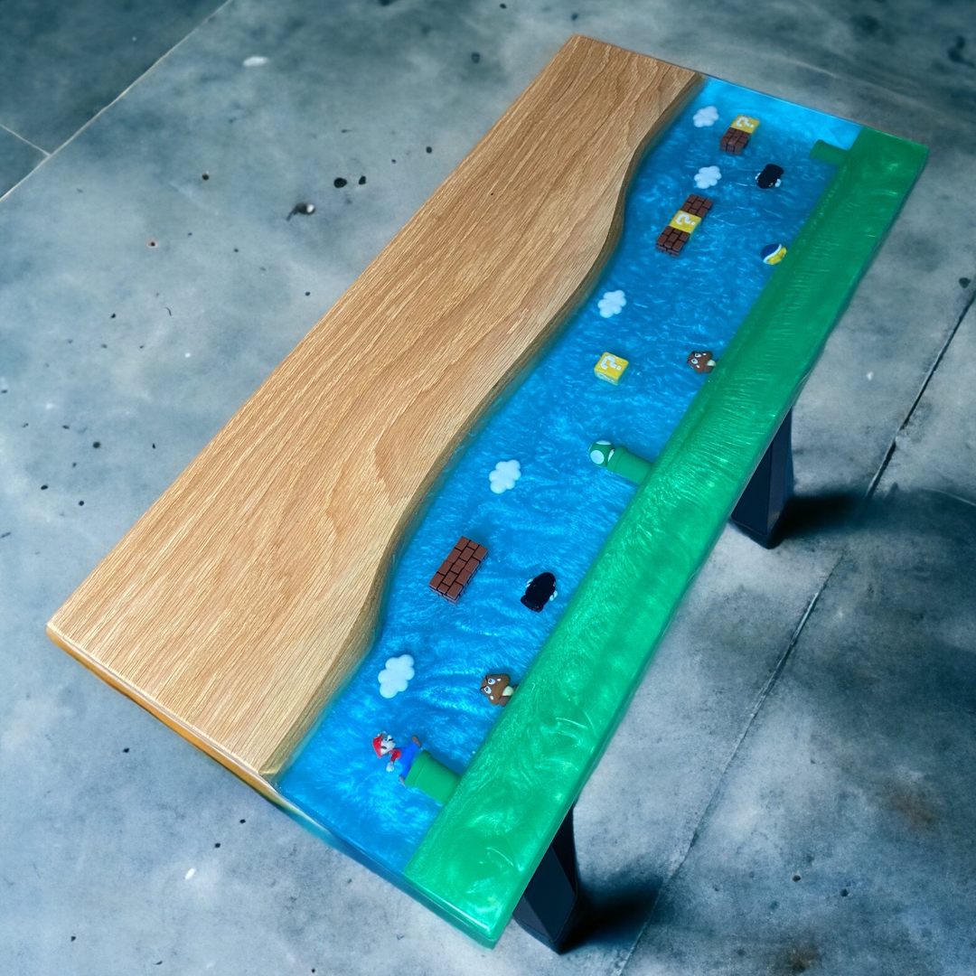Super Mario Style Side Table - Oak & Epoxy Resin