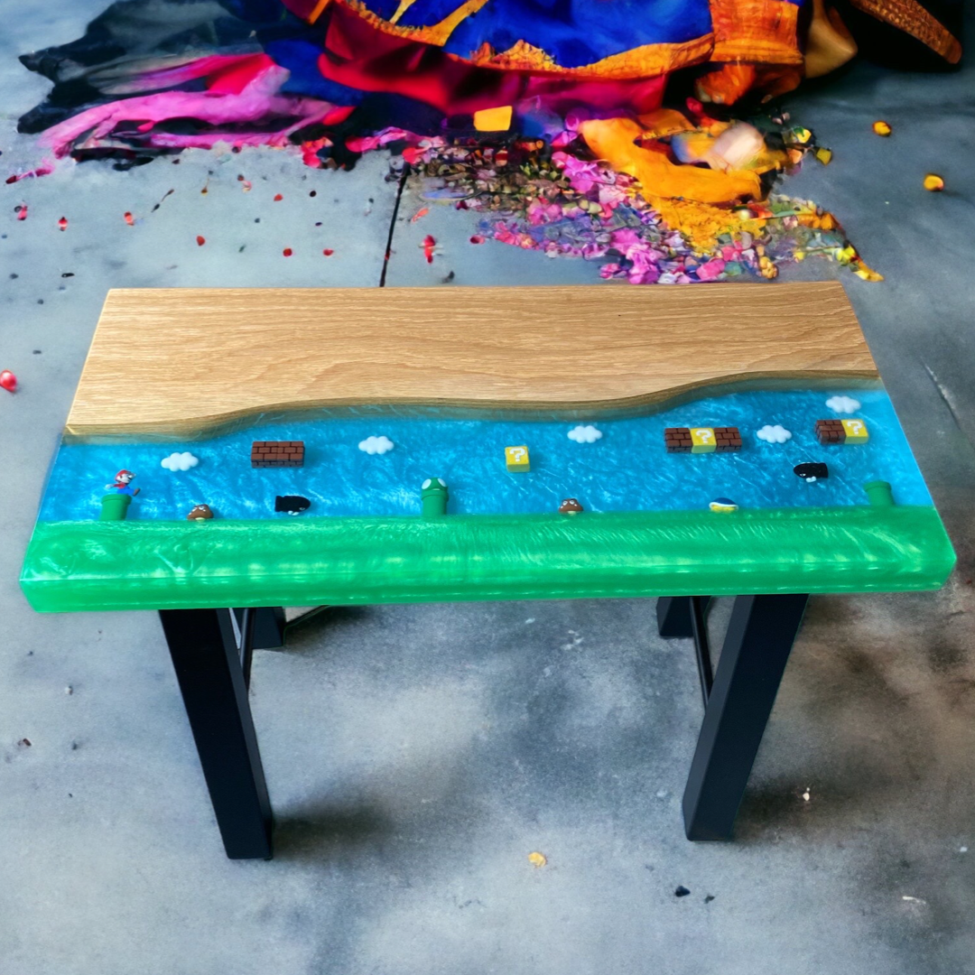 Super Mario Style Side Table - Oak & Epoxy Resin