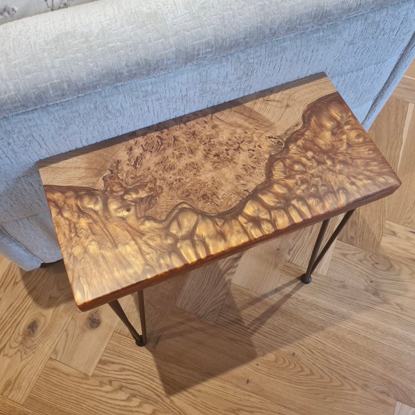 Oak & Epoxy Resin Coffee Table with Matching End Tables - Burnt Umber