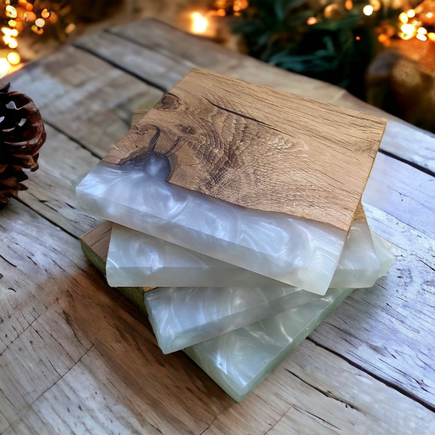 Set of Epoxy Resin & Oak Coasters - Various Colours