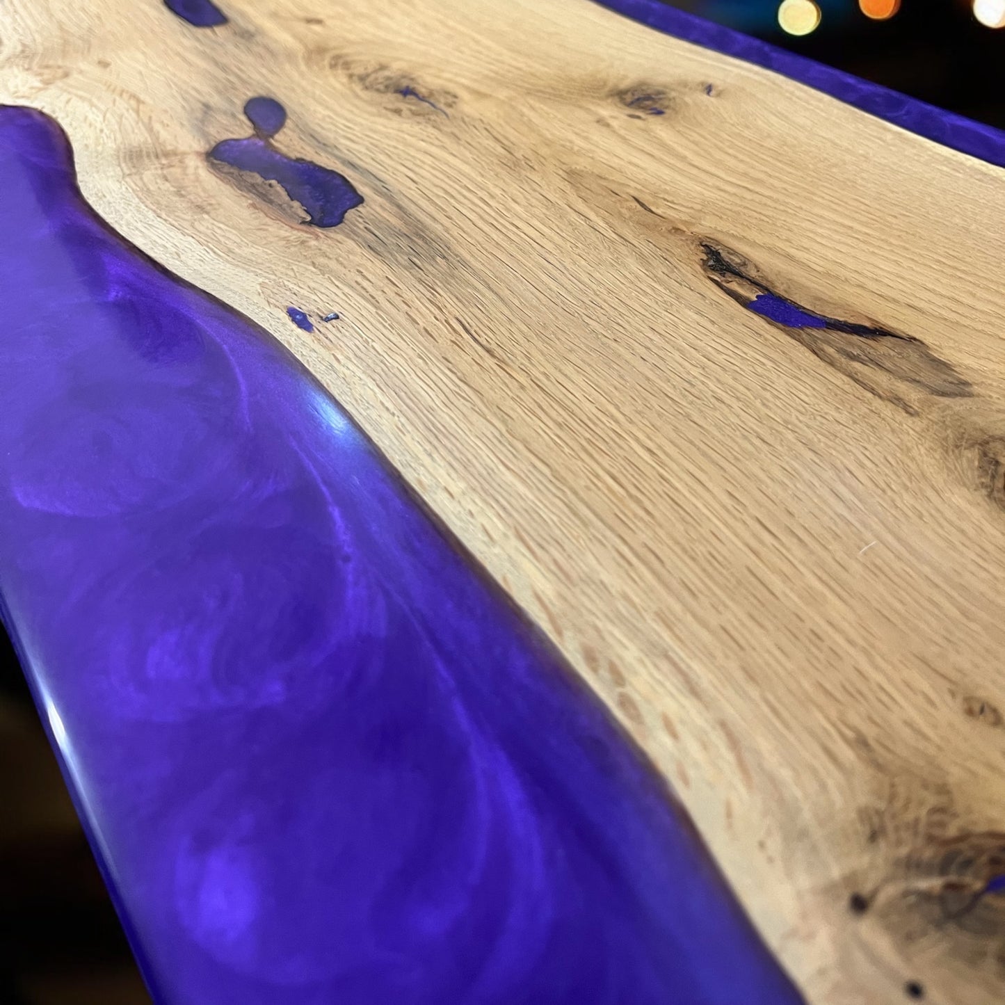 Oak & Epoxy Resin Side Table - Purple