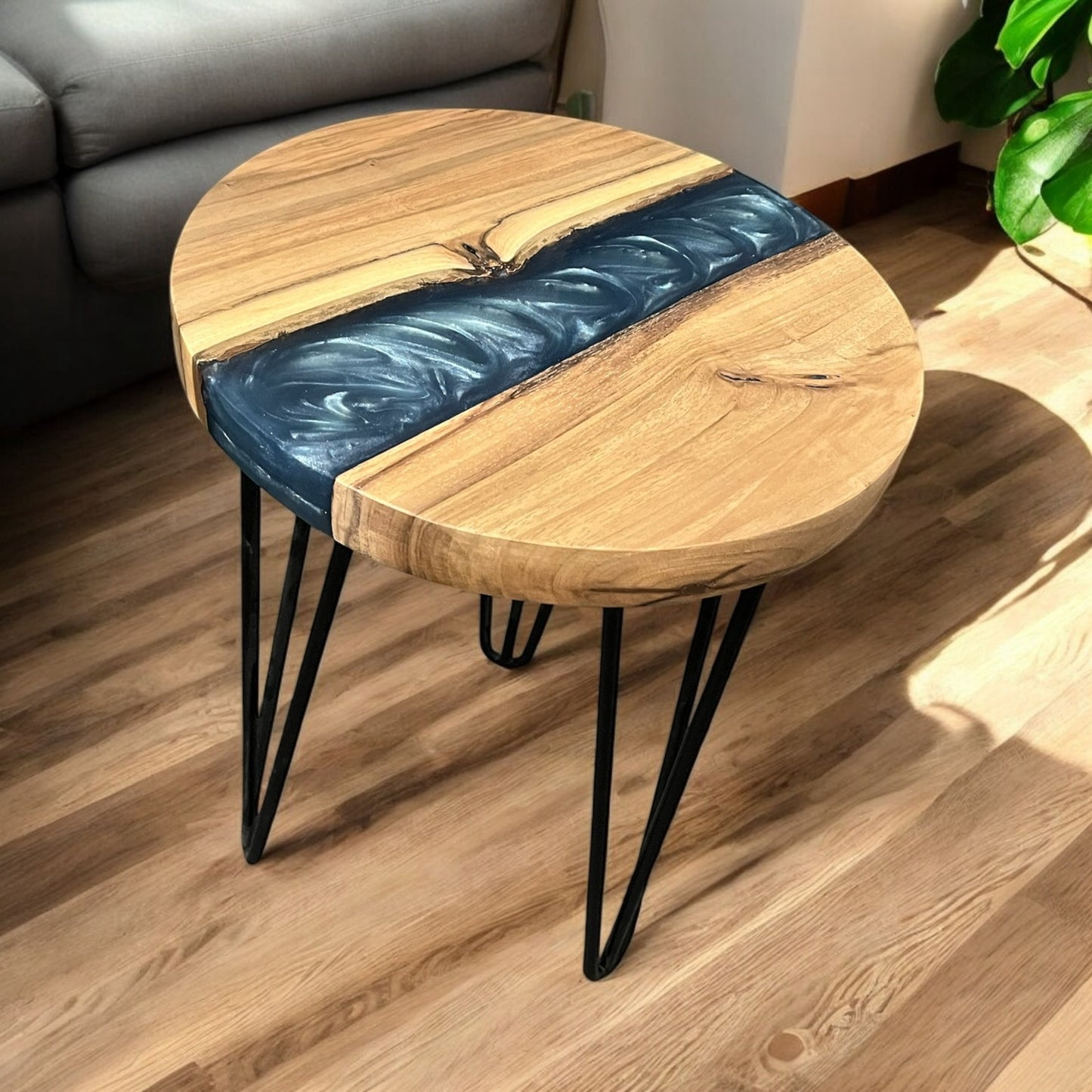 Walnut & Epoxy Resin End Table - Golden Blue