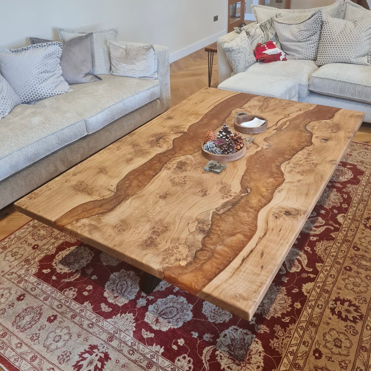 Oak & Epoxy Resin Coffee Table with Matching End Tables - Burnt Umber