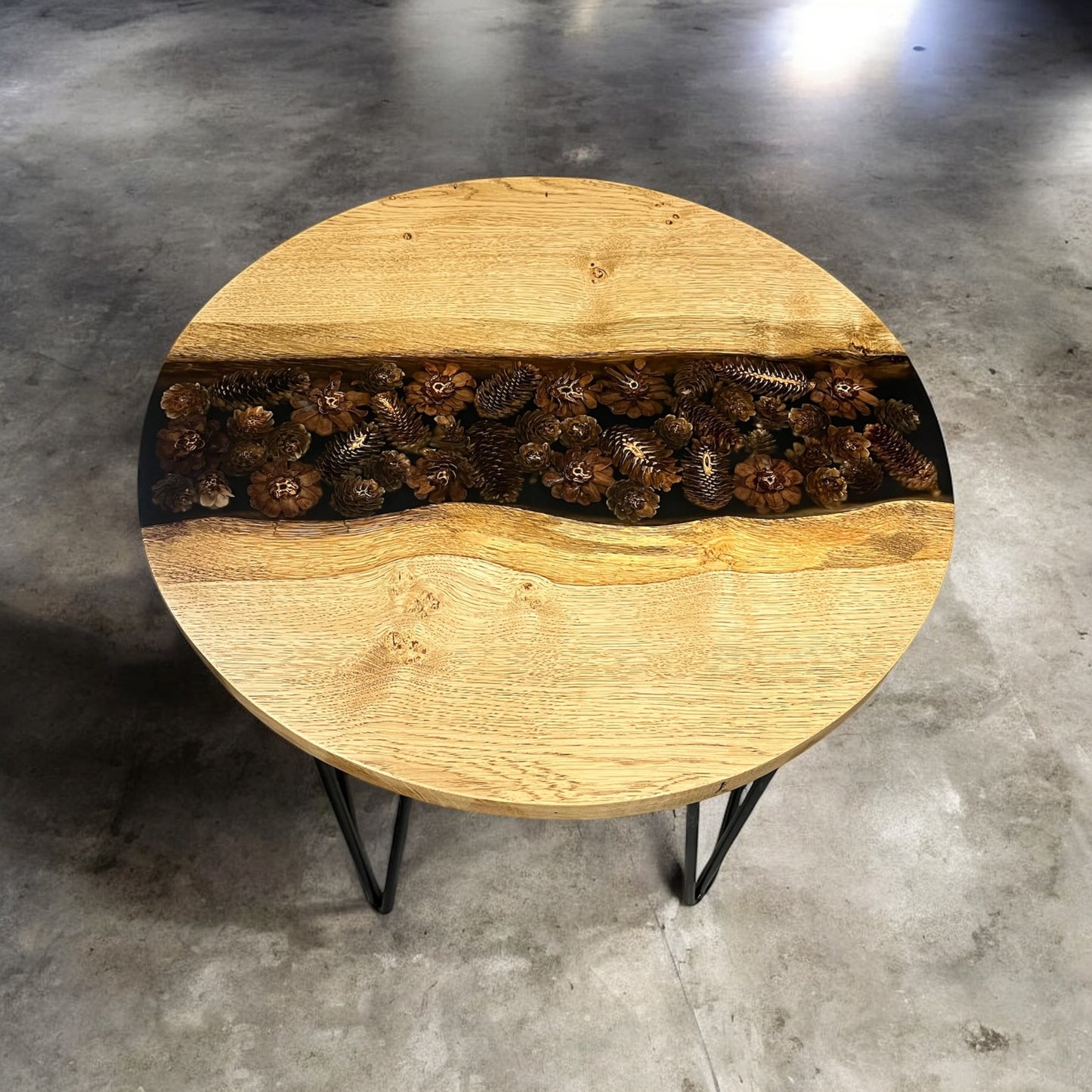 Oak & Epoxy Resin Coffee Table - Pine Cones