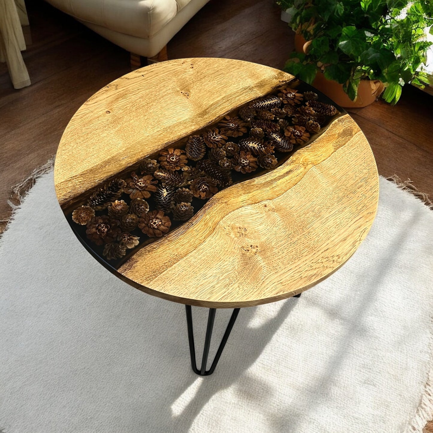 Oak & Epoxy Resin Coffee Table - Pine Cones