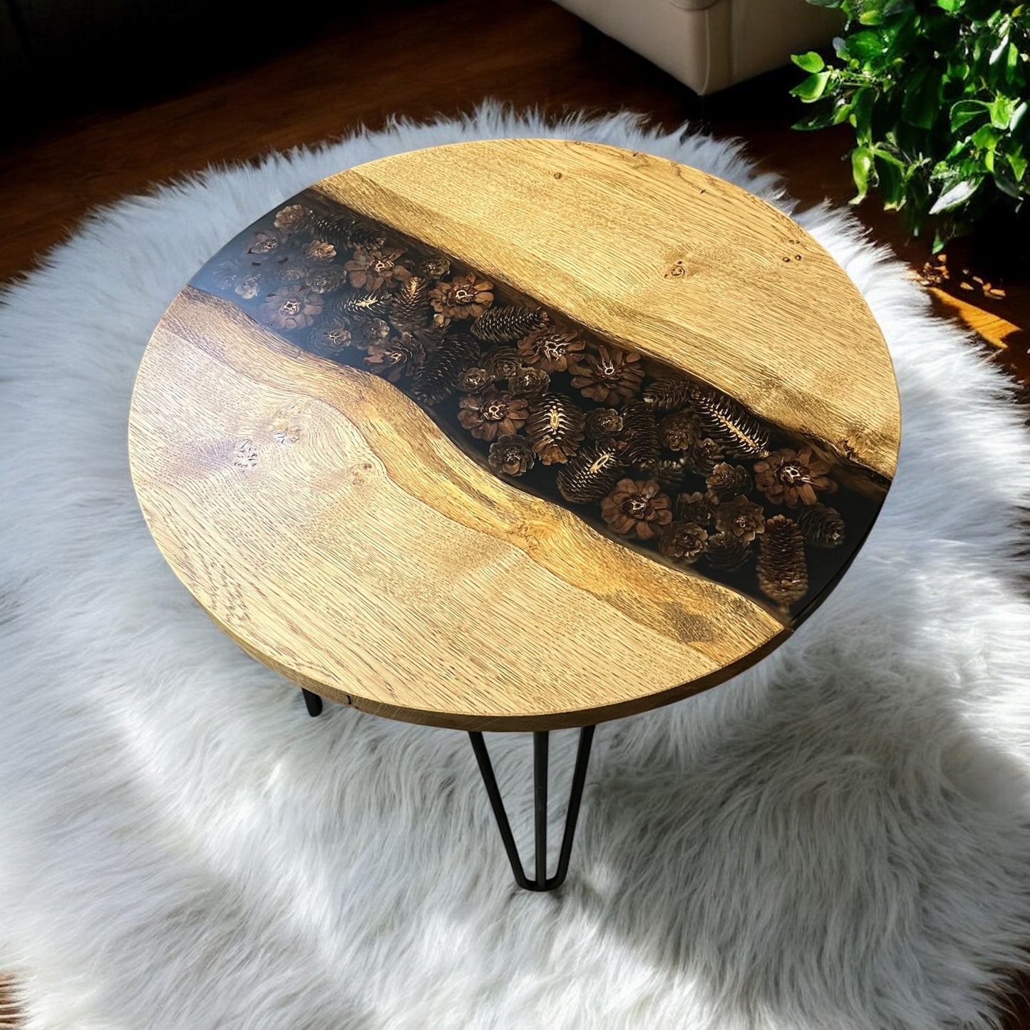 Oak & Epoxy Resin Coffee Table - Pine Cones