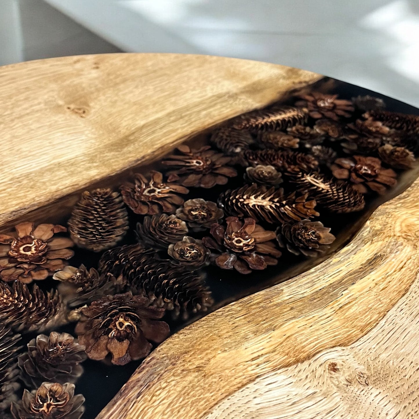 Oak & Epoxy Resin Coffee Table - Pine Cones