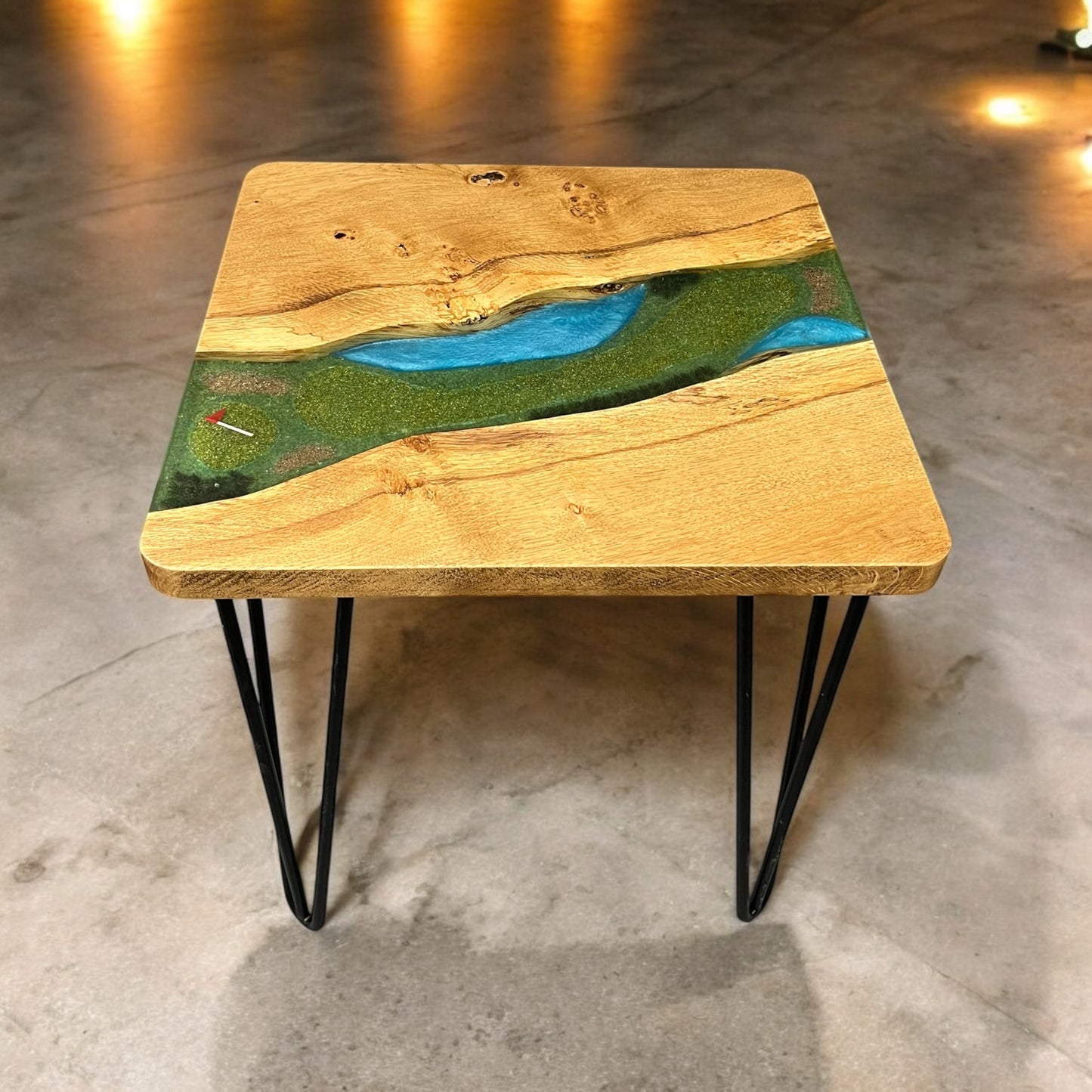 Oak & Resin Side Table - Golf Fairway