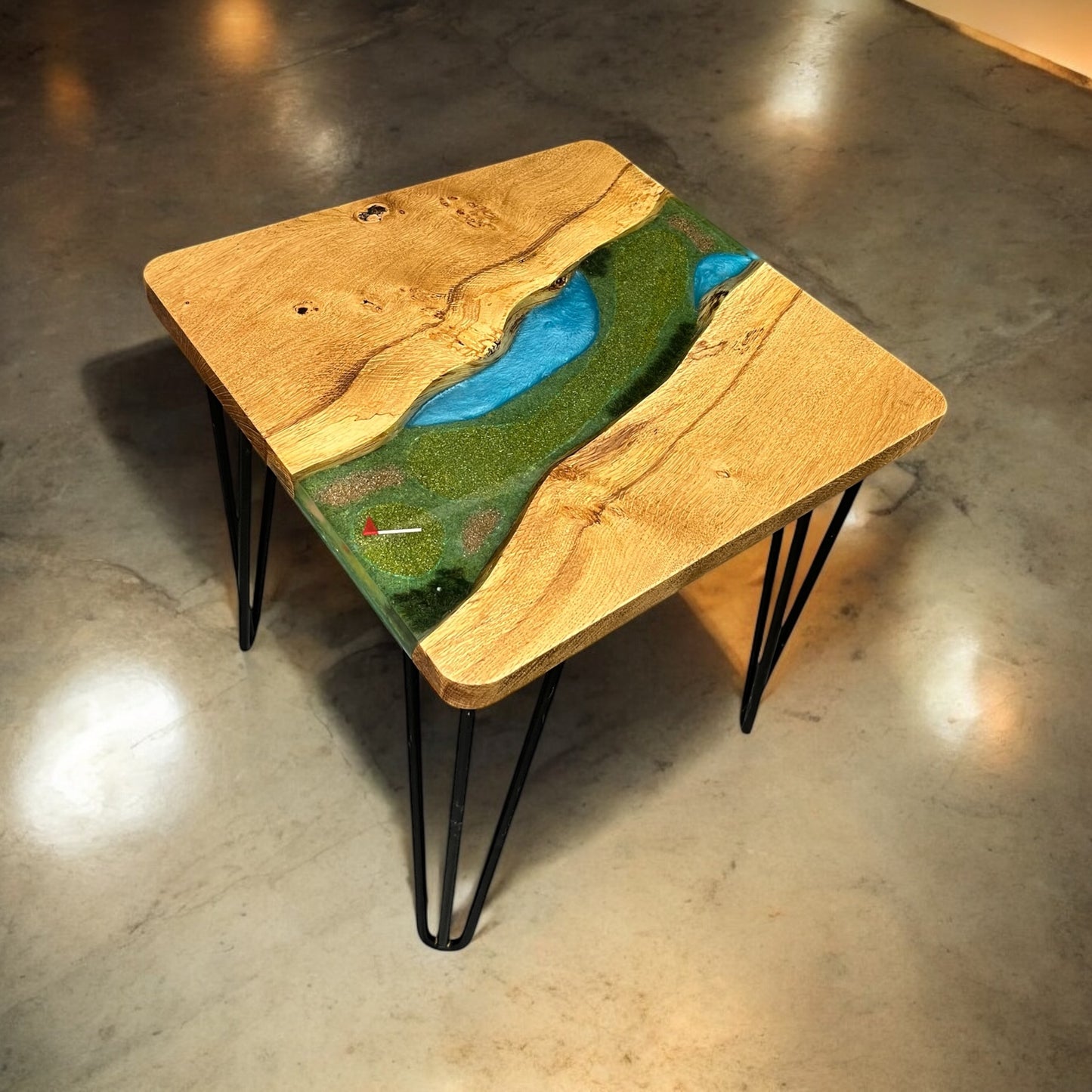 Oak & Resin Side Table - Golf Fairway