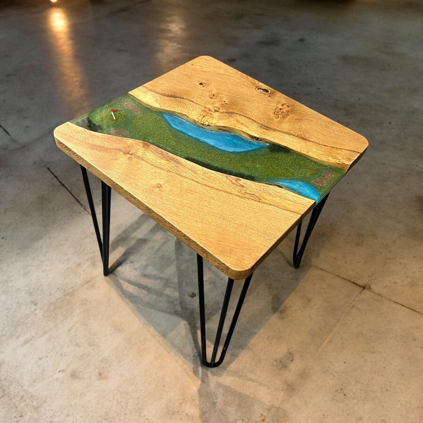 Oak & Resin Side Table - Golf Fairway