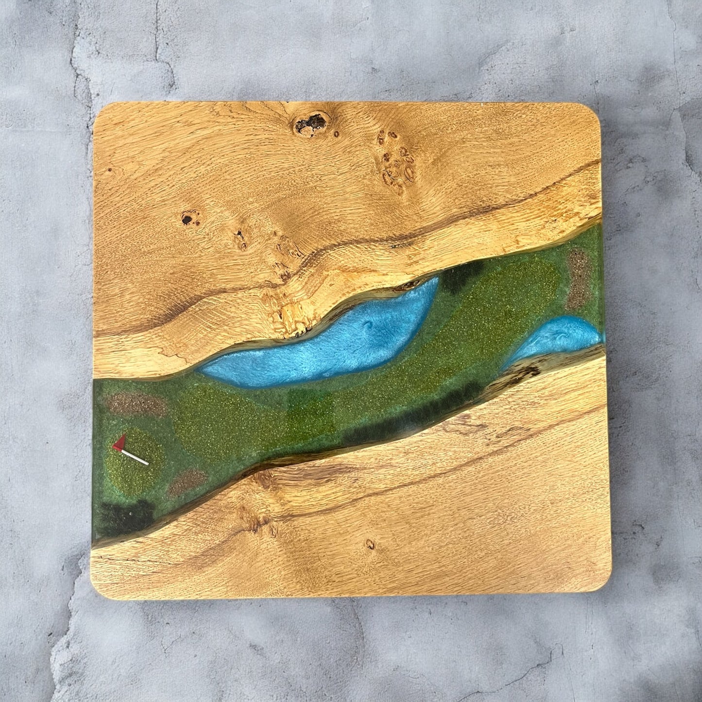 Oak & Resin Side Table - Golf Fairway