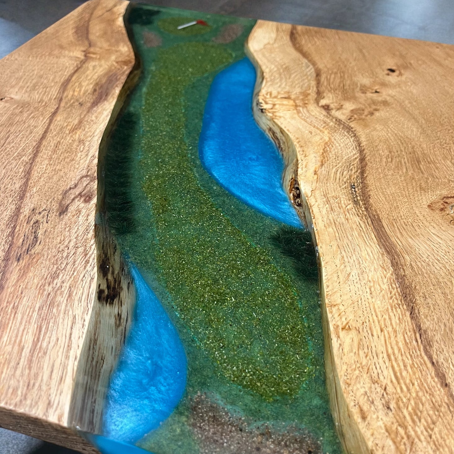 Oak & Resin Side Table - Golf Fairway