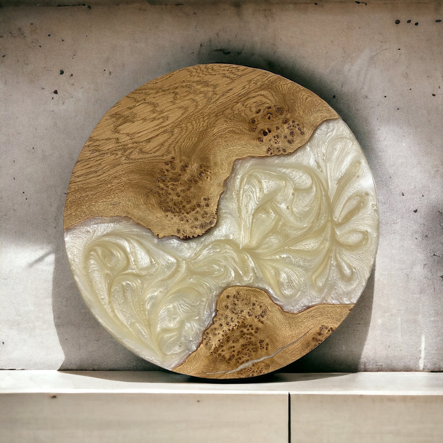 Oak & Epoxy Resin Round Coffee Table - Cream