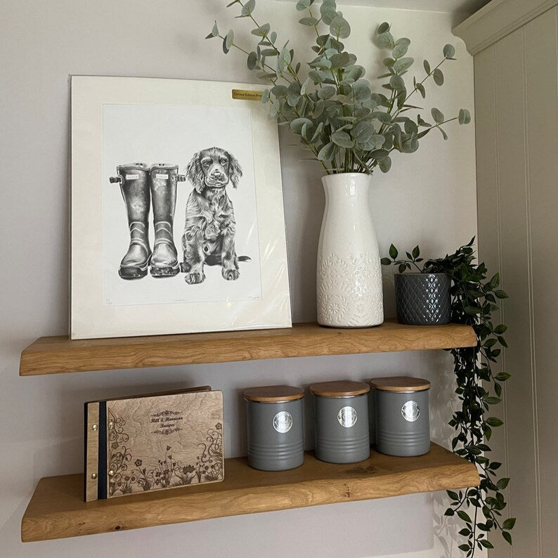 Solid Oak Floating Shelves - Live Edge