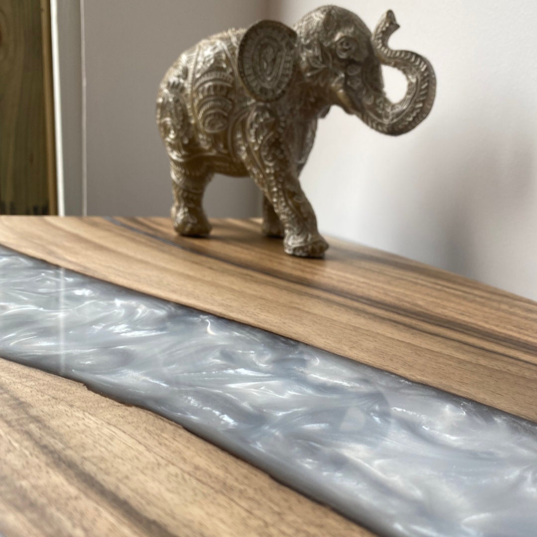 Walnut & Epoxy Resin Side Table - Natural White