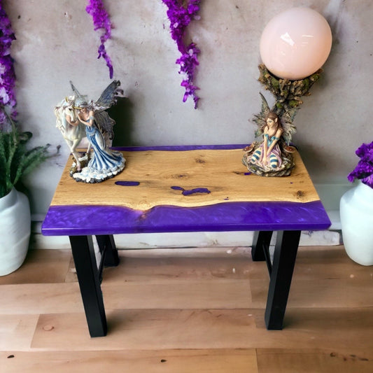 Oak & Epoxy Resin Side Table - Purple