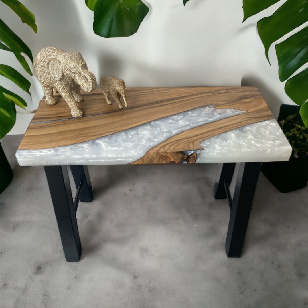 Walnut & Epoxy Resin Side Table - Natural White