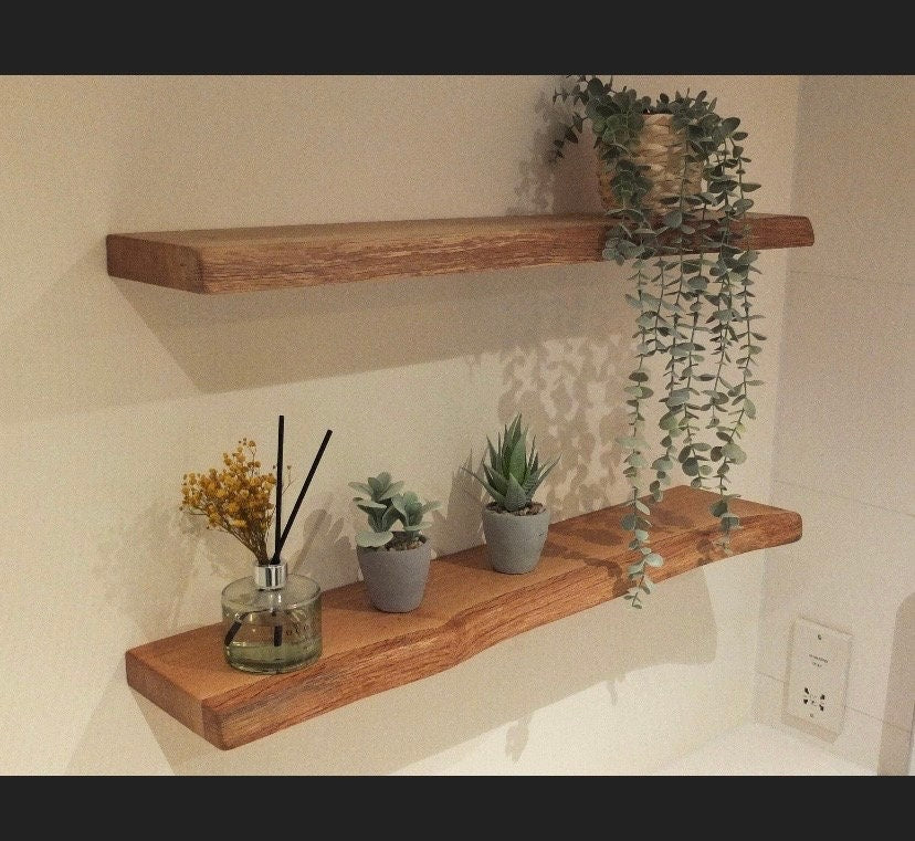 Solid Oak Floating Shelves - Live Edge