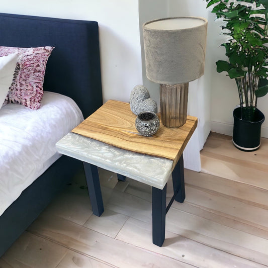 Walnut & Epoxy Resin Side Table - Natural White