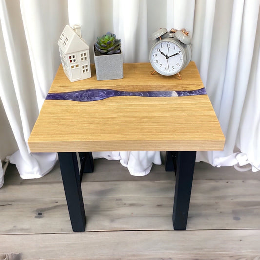 Epoxy Resin & Oak Side Table - Lilac Grey